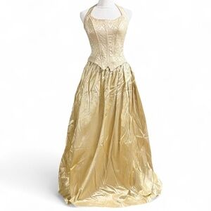 Elegant Gold Halter Gown Jessica McClintock Gunne Sax